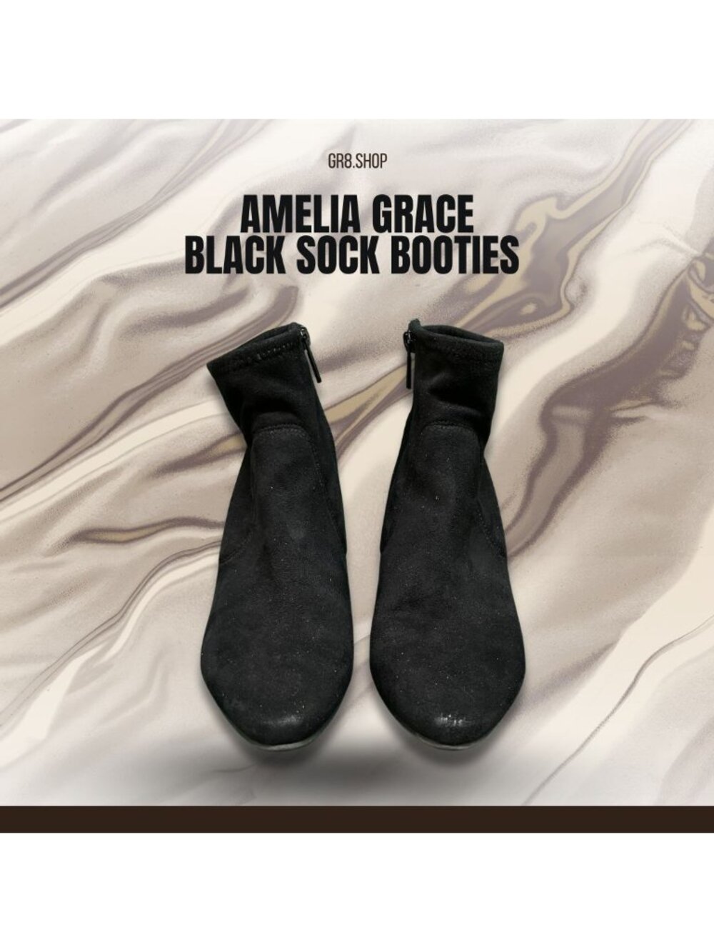 Amelia Grace Black Sock Booties Women Size 7M Zipper Stiletto Heel Stylish